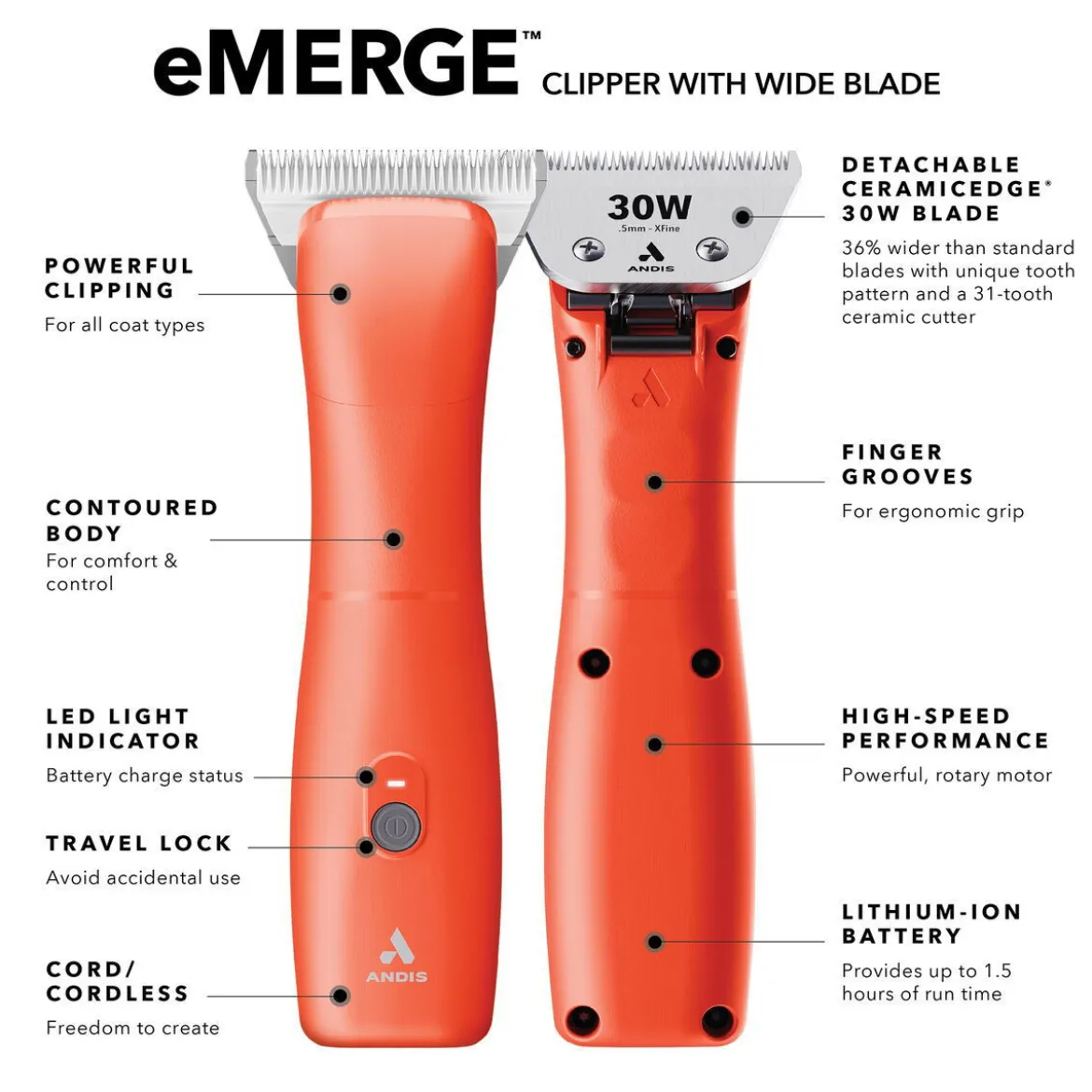 Andis eMERGE Wide Klippmaskin Orange