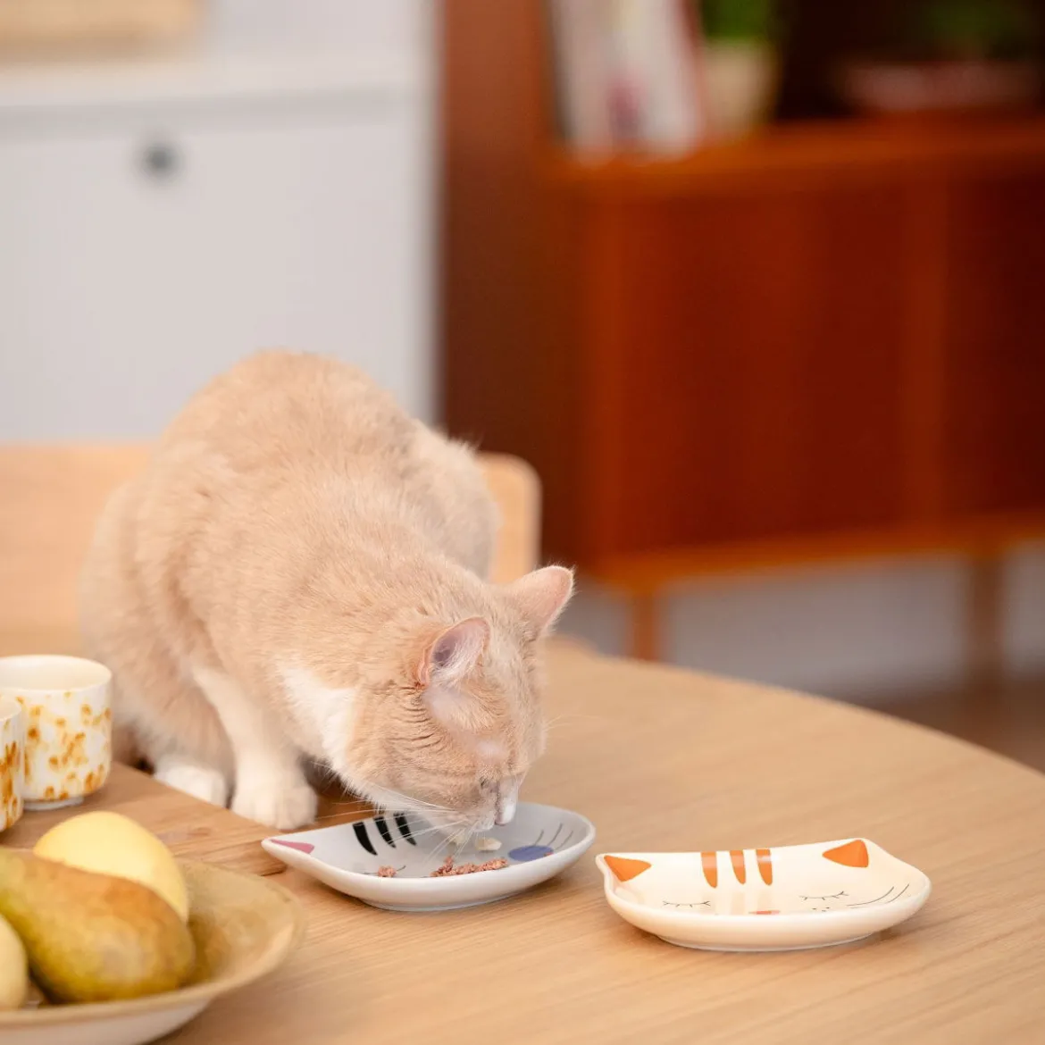 Basic Kattskål Kattansikte Beige