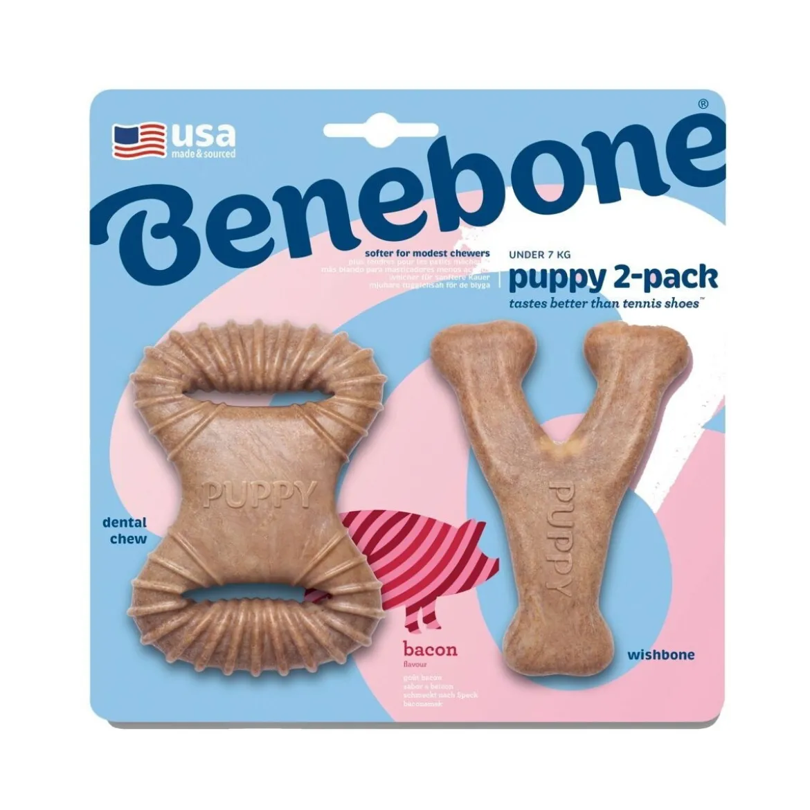 Benebone Dentaltugg/Wishbone Hundben i Nylon för Valp Bacon 2-pack XS
