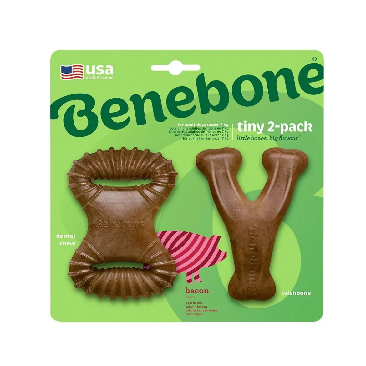 Benebone 2-pack Dentaltugg och Wishbone med Baconsmak XS
