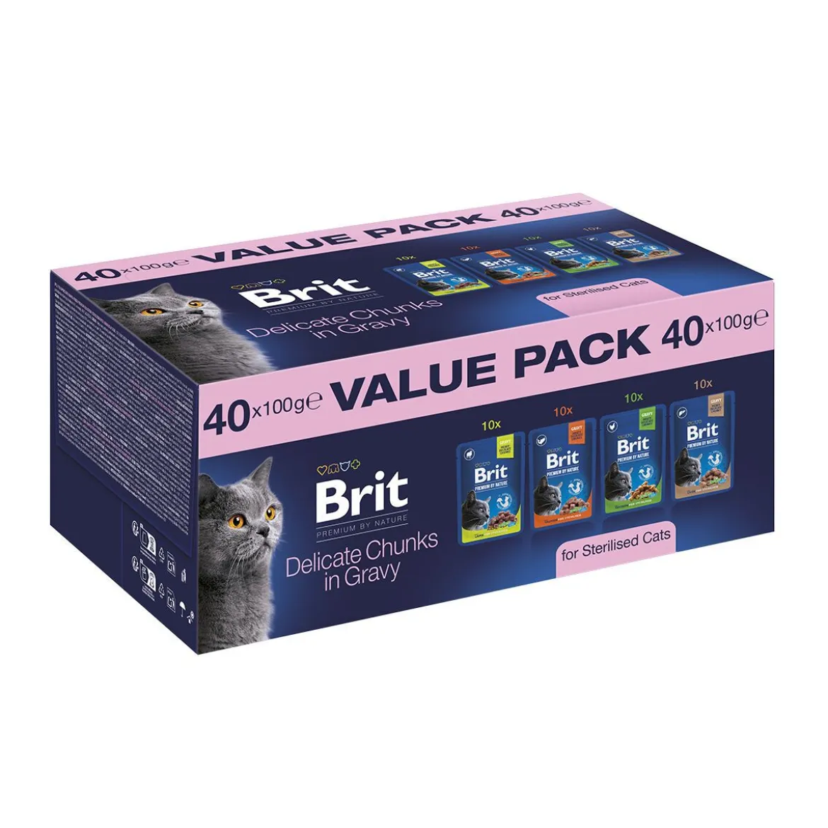 Brit Premium by Nature Cat Sterilised Adult Value Pack Chunks in Gravy Våtfoder till Katt 40x100g
