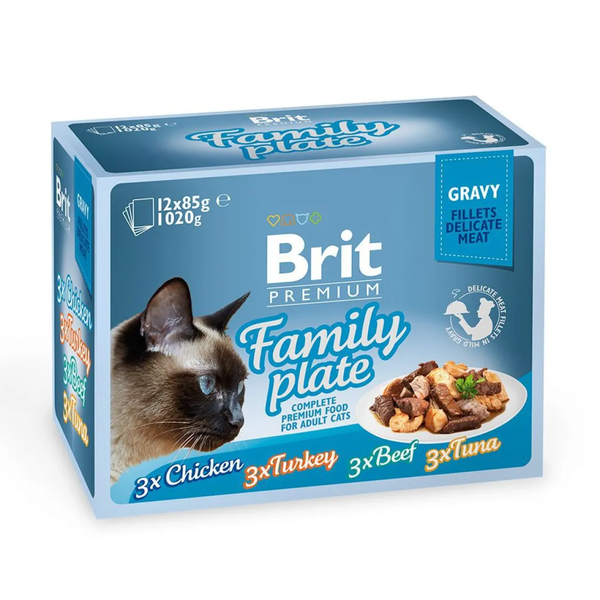 Brit Premium Pouches Fillets in Gravy Family Plate (12x85g)