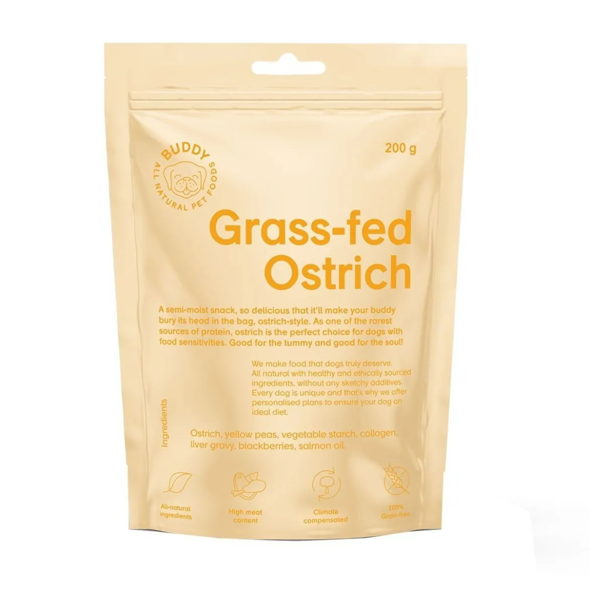 Buddy Petfoods Grass-Fed Ostrich Hundgodis 200 g