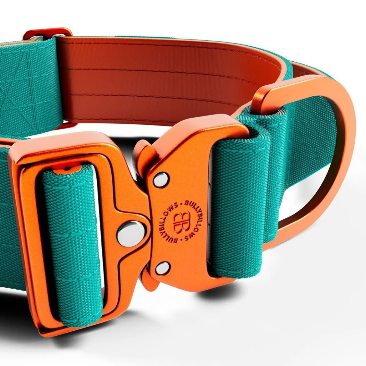 BullyBillow Combat Hundhalsband med Handtag Turkos och Orange 5 cm