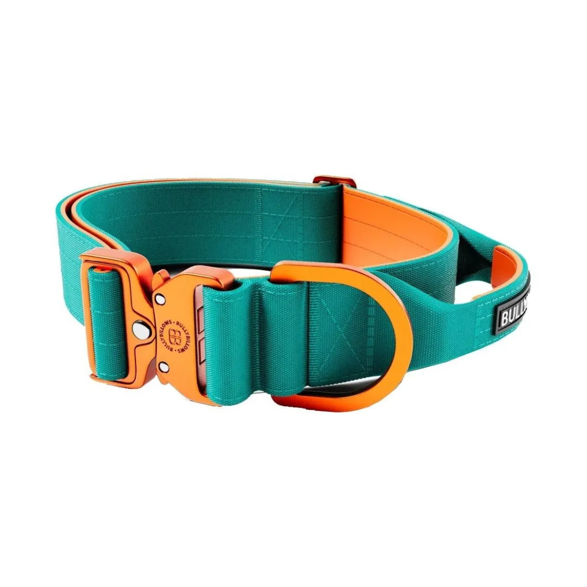 BullyBillow Combat Hundhalsband med Handtag Turkos och Orange 5 cm