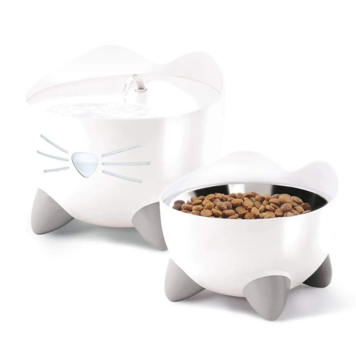 Catit Pixi Combo Kit Vattenfontän & Upphöjd Matskål Vit
