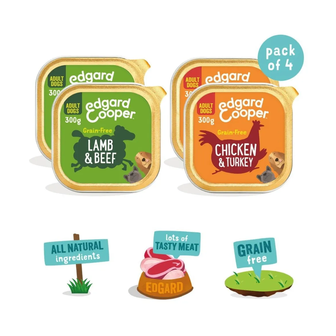 Edgard & Cooper Dog Adult Multipack Lamm & Kyckling 4x300g