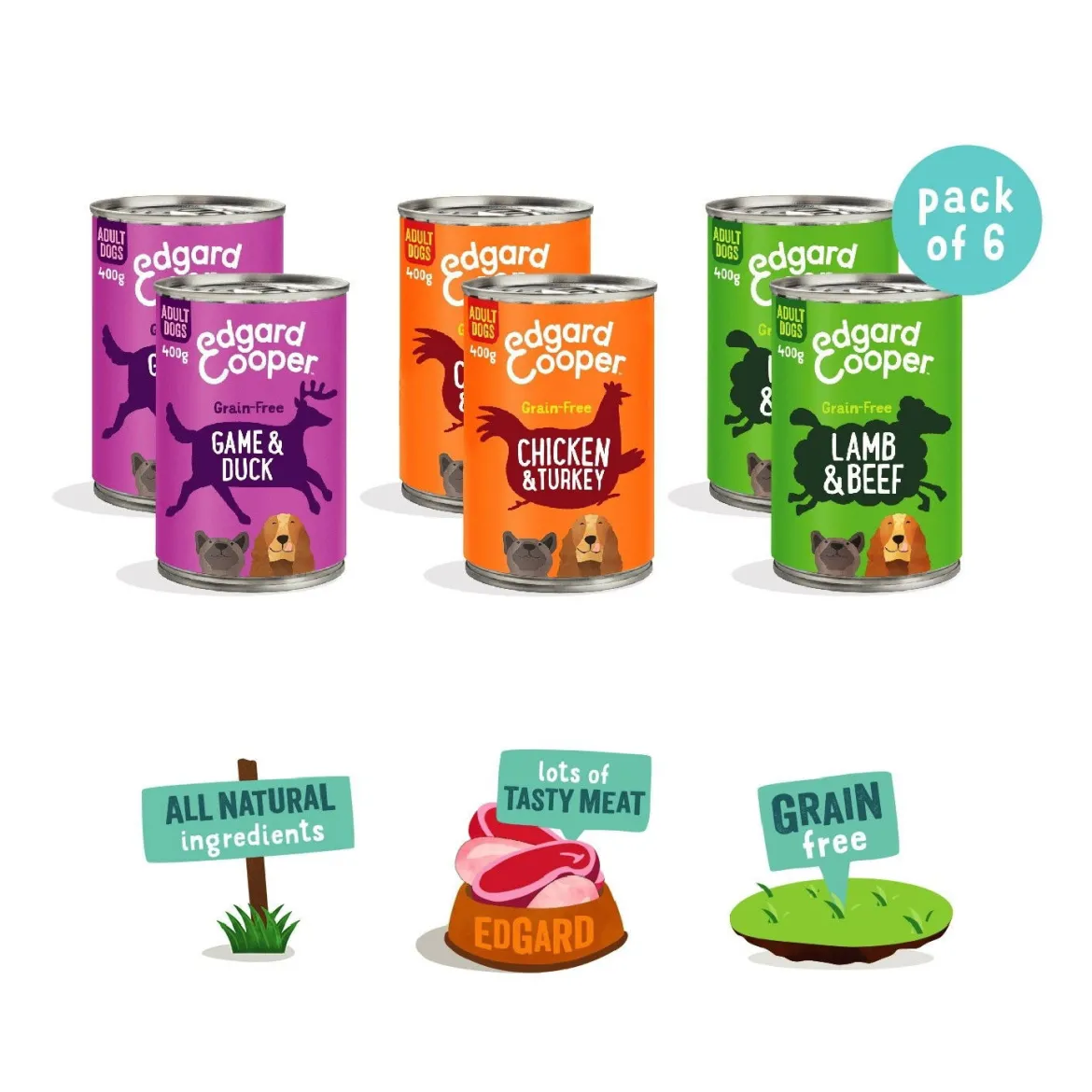 Edgard & Cooper Dog Adult Multipack Lamm, Kyckling & Vilt 6x400g