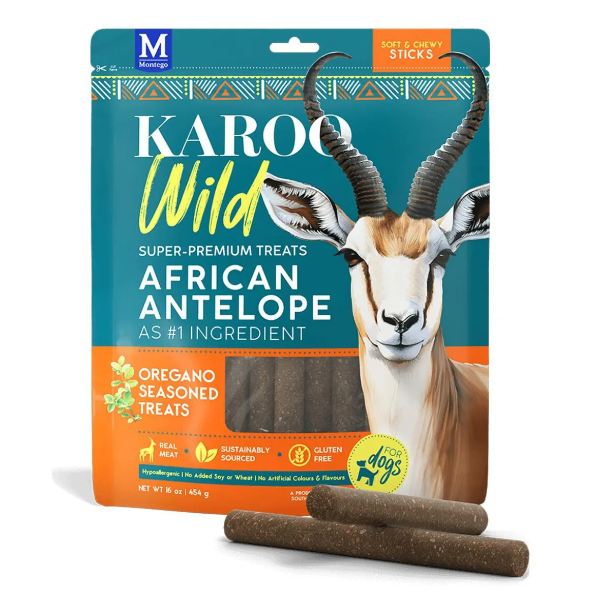 Karoo Wild Tuggpinnar med Oregano och Antilopkött 454 g