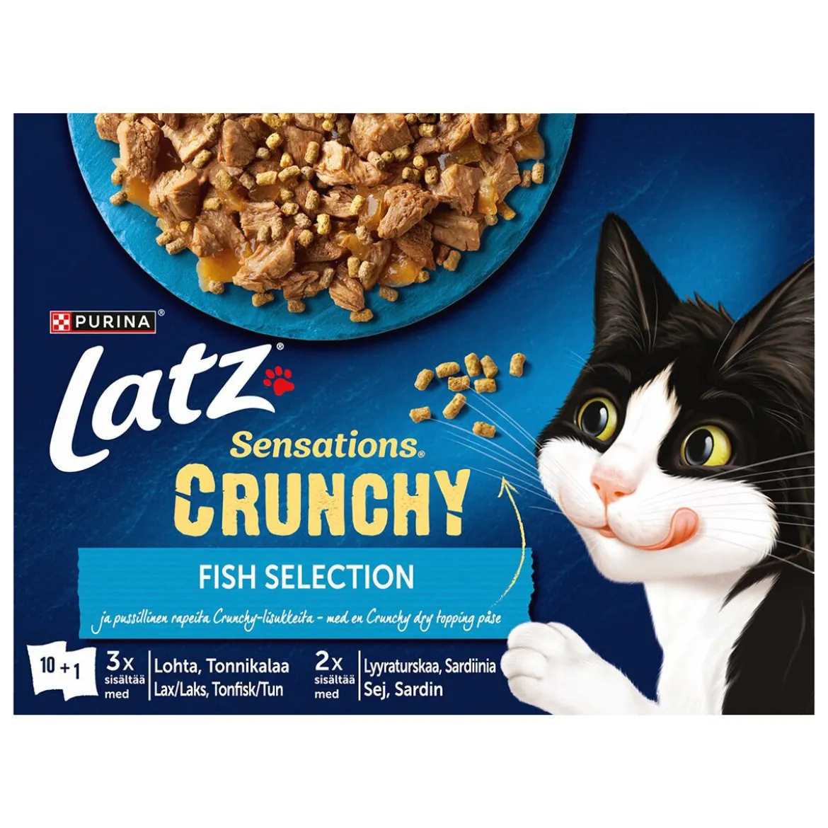 Latz Sensations Crunchy Fish i Gelé Våtfoder till Katt 10x85g+40g