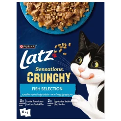 Latz Sensations Crunchy Fish i Gelé Våtfoder till Katt 10x85g+40g