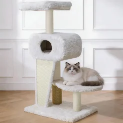 Little&Bigger Dreamy Katträd med Koja Sherpa Vit 129 cm