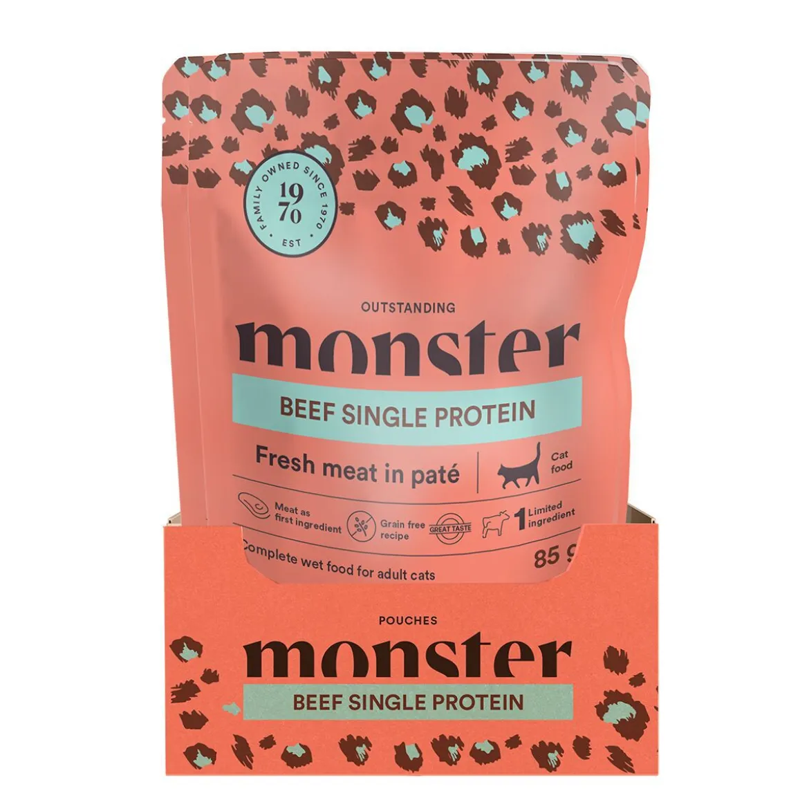 Monster Cat Pouches Adult Beef Våtfoder till Katt 16 x 85 g