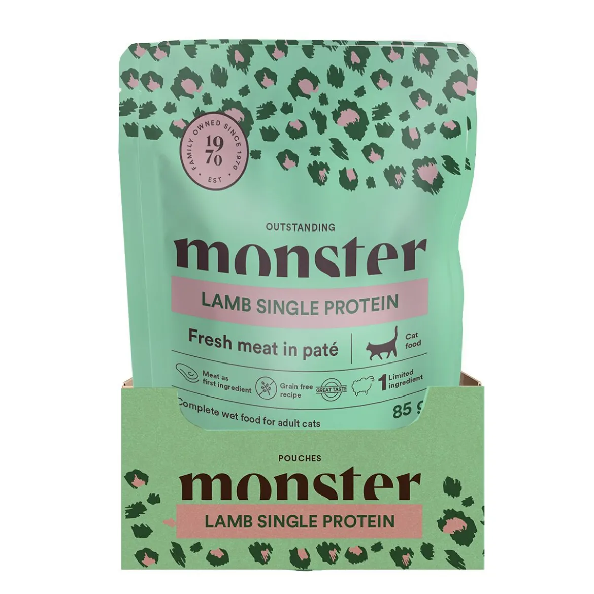 Monster Cat Pouches Adult Lamb Våtfoder till Katt 16 x 85 g