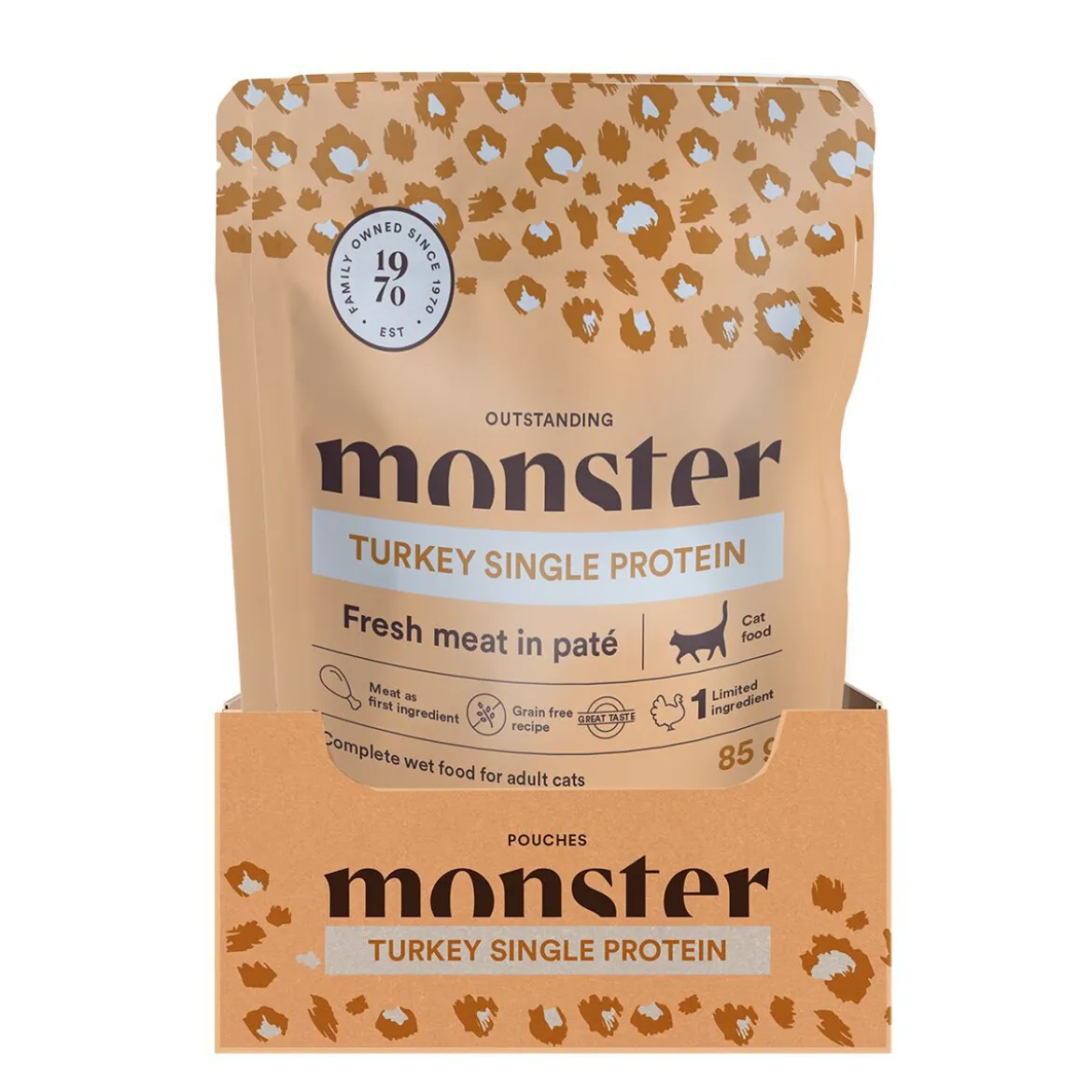 Monster Cat Pouches Adult Turkey Våtfoder till Katt 16 x 85 g