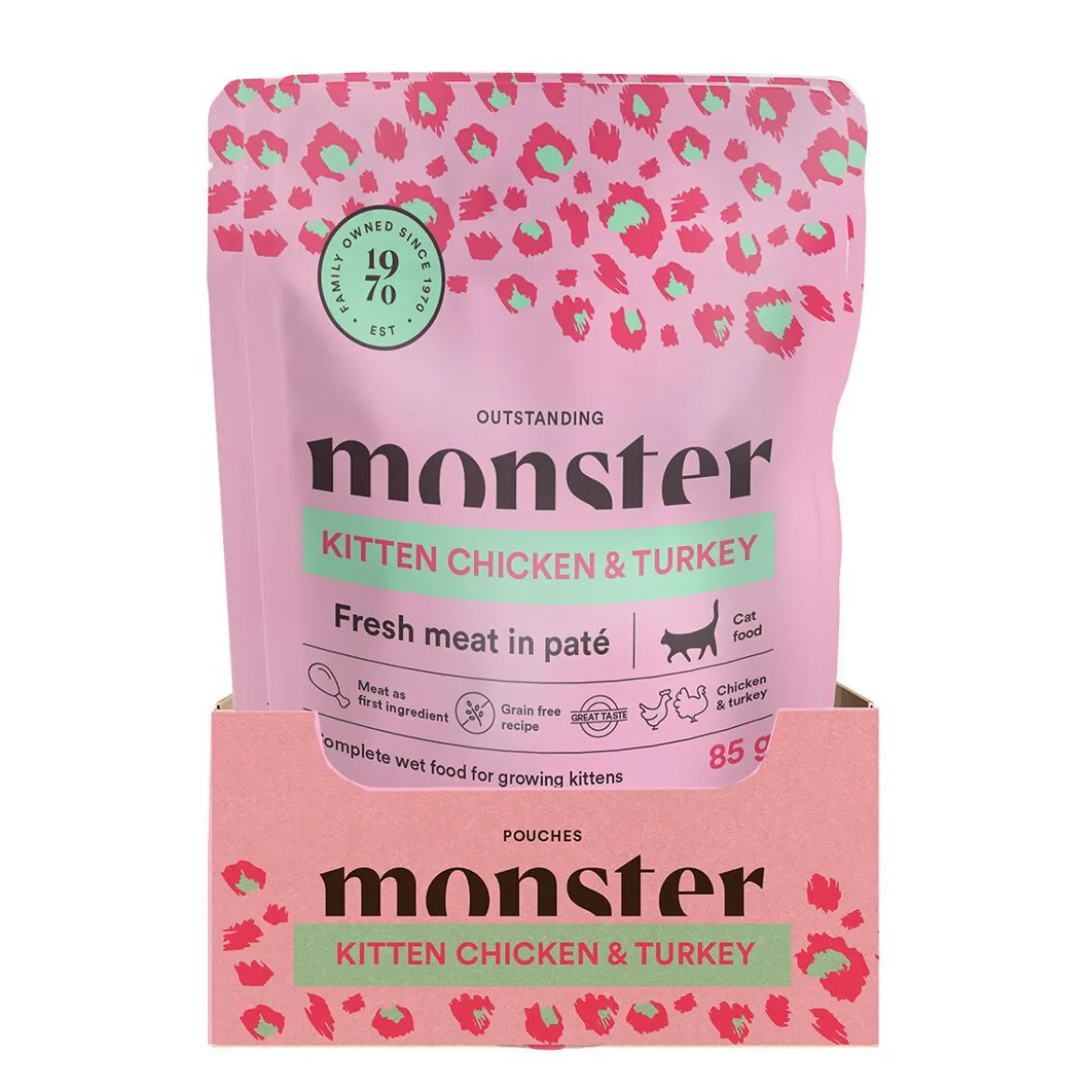 Monster Cat Pouches Kitten Chicken/Turkey Våtfoder till Kattunge 16 x 85 g