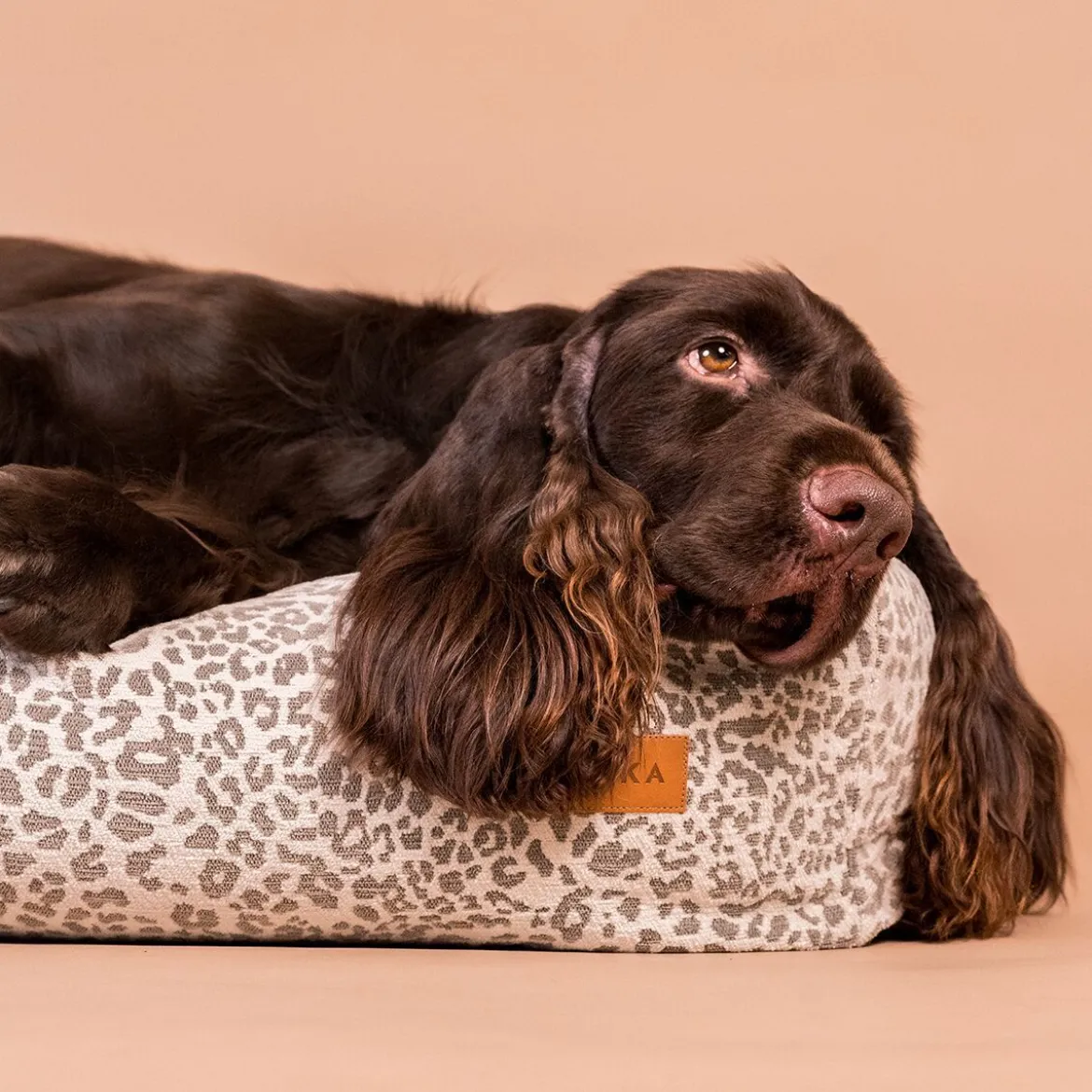 PAIKKA Hundmadrass Leopard Beige/Grå 125 x 80 cm