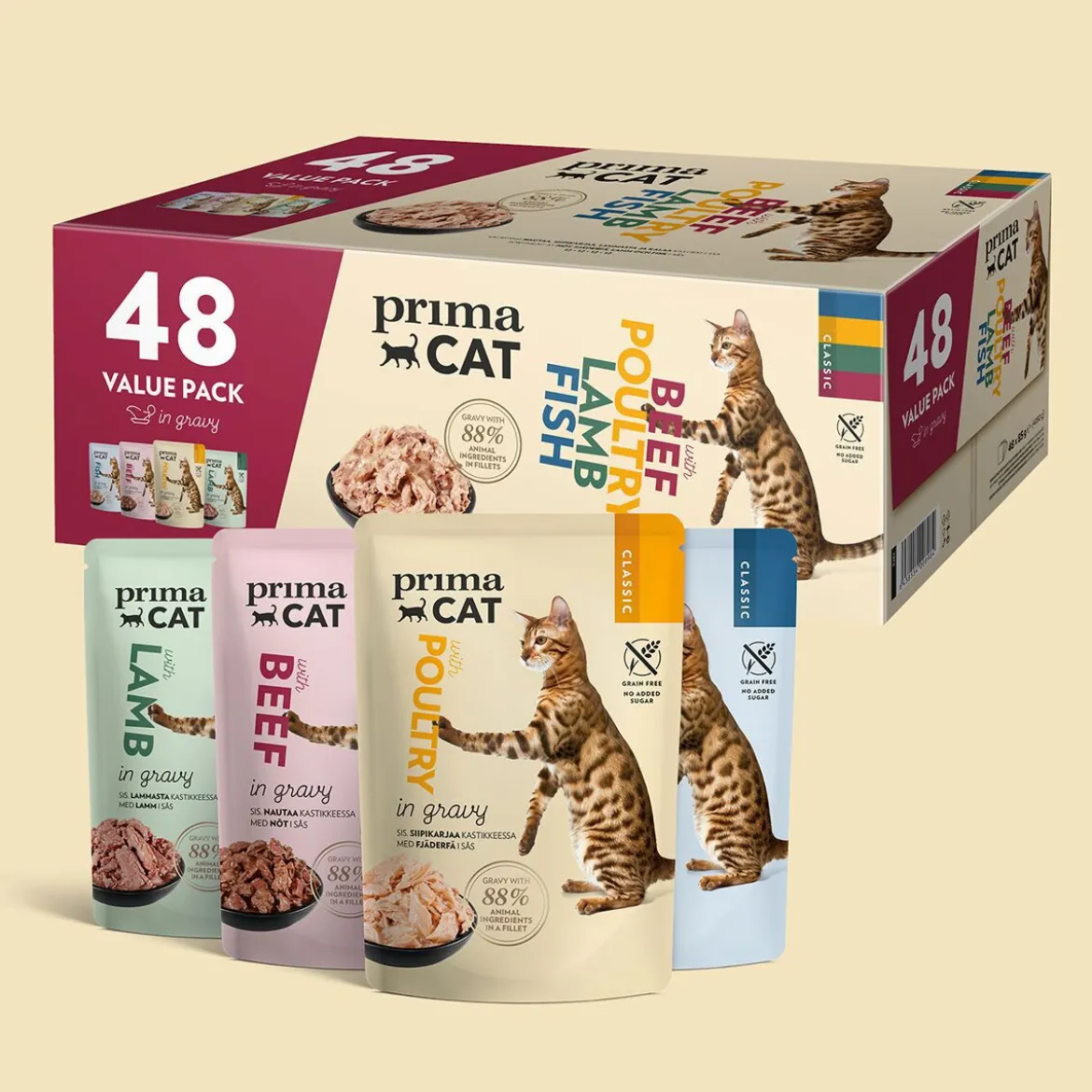 PrimaCat Classic Valuepack in Gravy 48x85 g