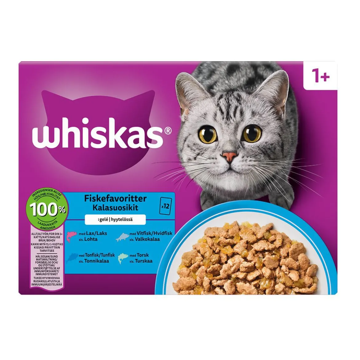 Whiskas 1+ Fish Selection Våtfoder till katt 12x85 g
