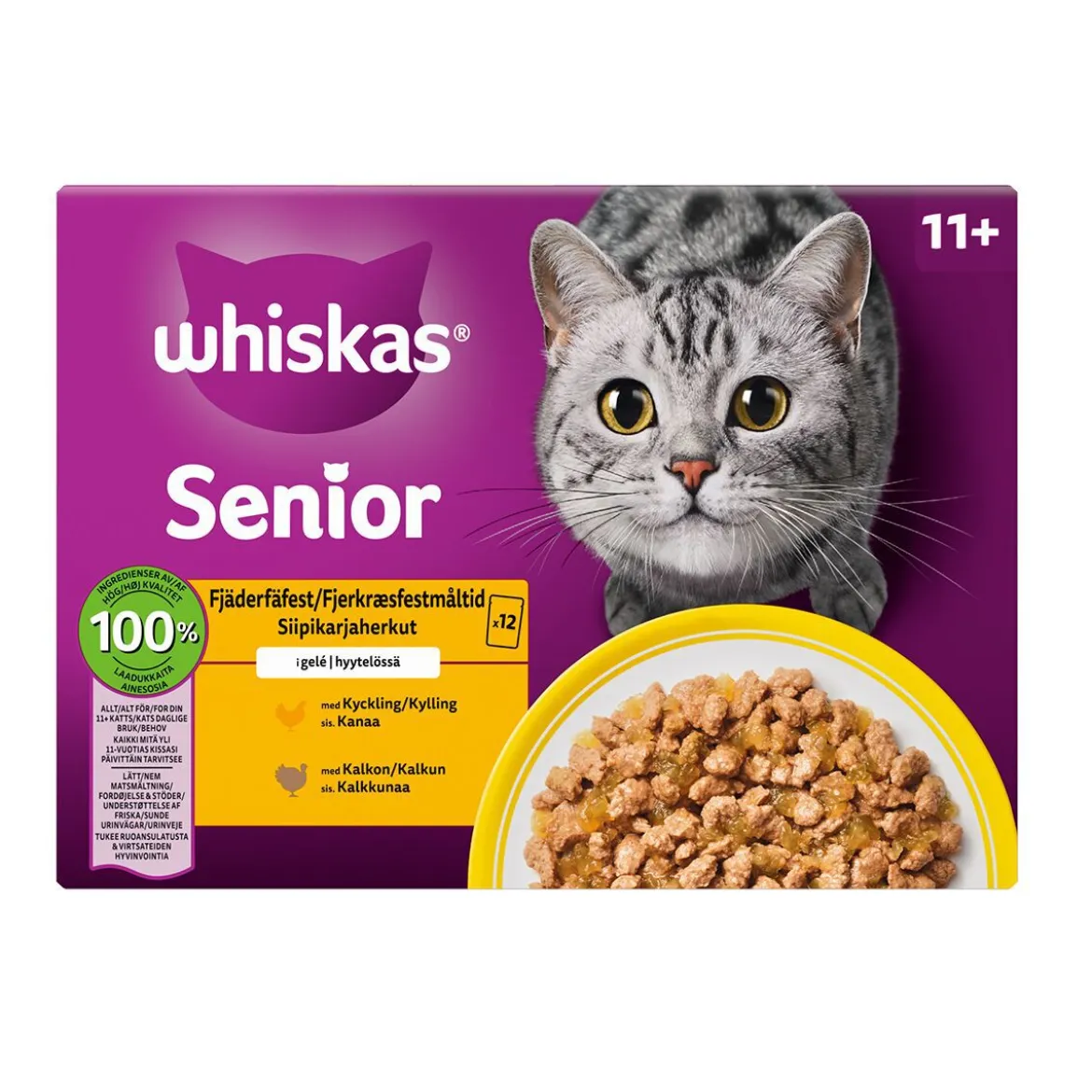 Whiskas 11+ Våtfoder till Katt Senior Fjäderfä i Gelé 12x85 g